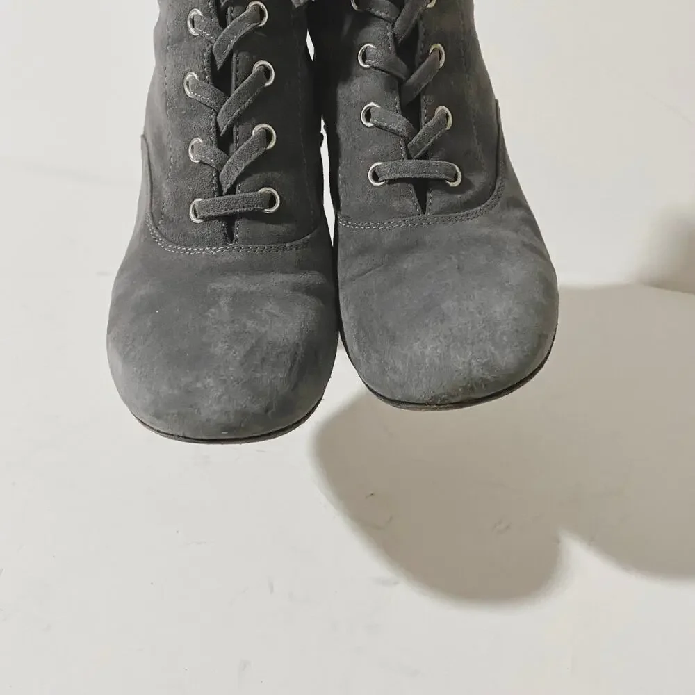 Gianvito Rossi Gray Suede Lace Up Boots Mackay Low Block Heel Ankle Zip sz 38